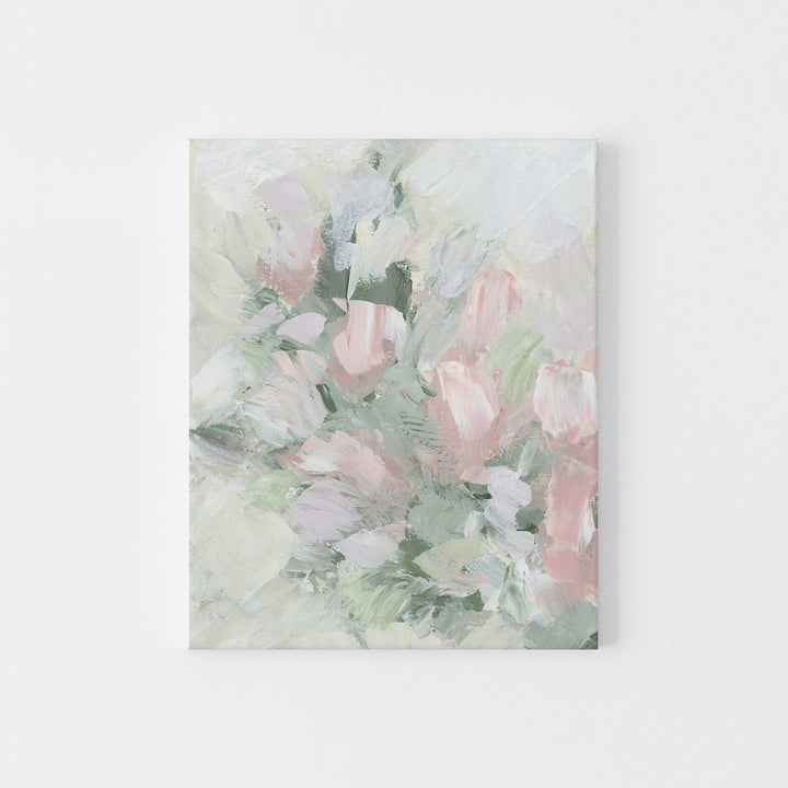 Floral Rose Abstract Pink and Green Springtime Wall Art Print or Canvas - Jetty Home