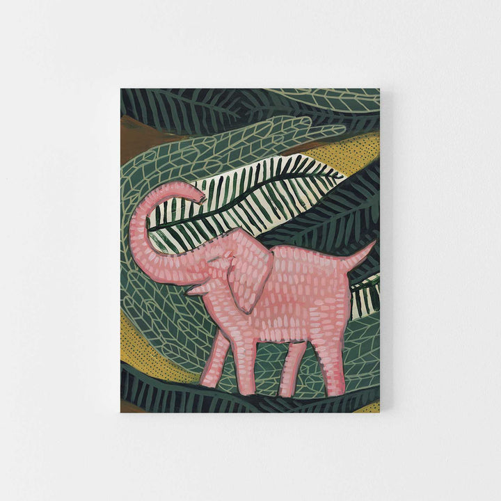 Pink Elephant Jungle Tropical Botanical Painting Wall Art Print or Canvas - Jetty Home