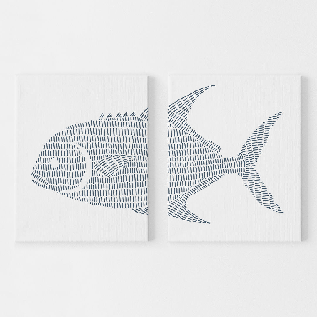 Permit Fish Modern Beach Coastal Diptych Set of 2 Wall Art Print or Canvas - Jetty Home