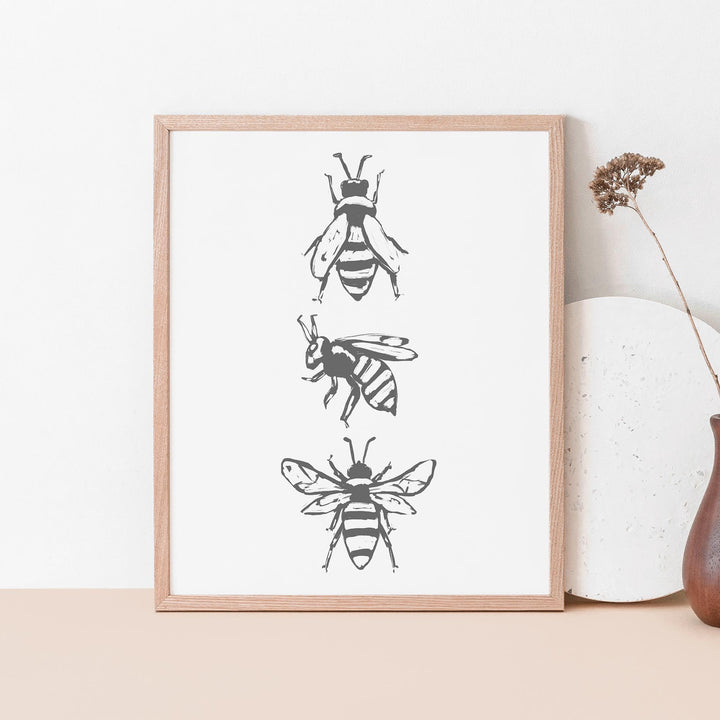 Bee Trio Modern Countryside Wall Art Print or Canvas - Jetty Home