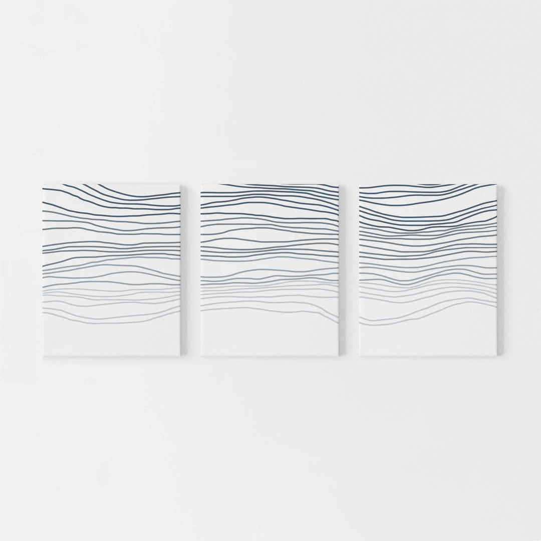 Abstract Aerial Waves Line Drawing Triptych Set of Three Wall Art Prints or Canvas - Jetty Home