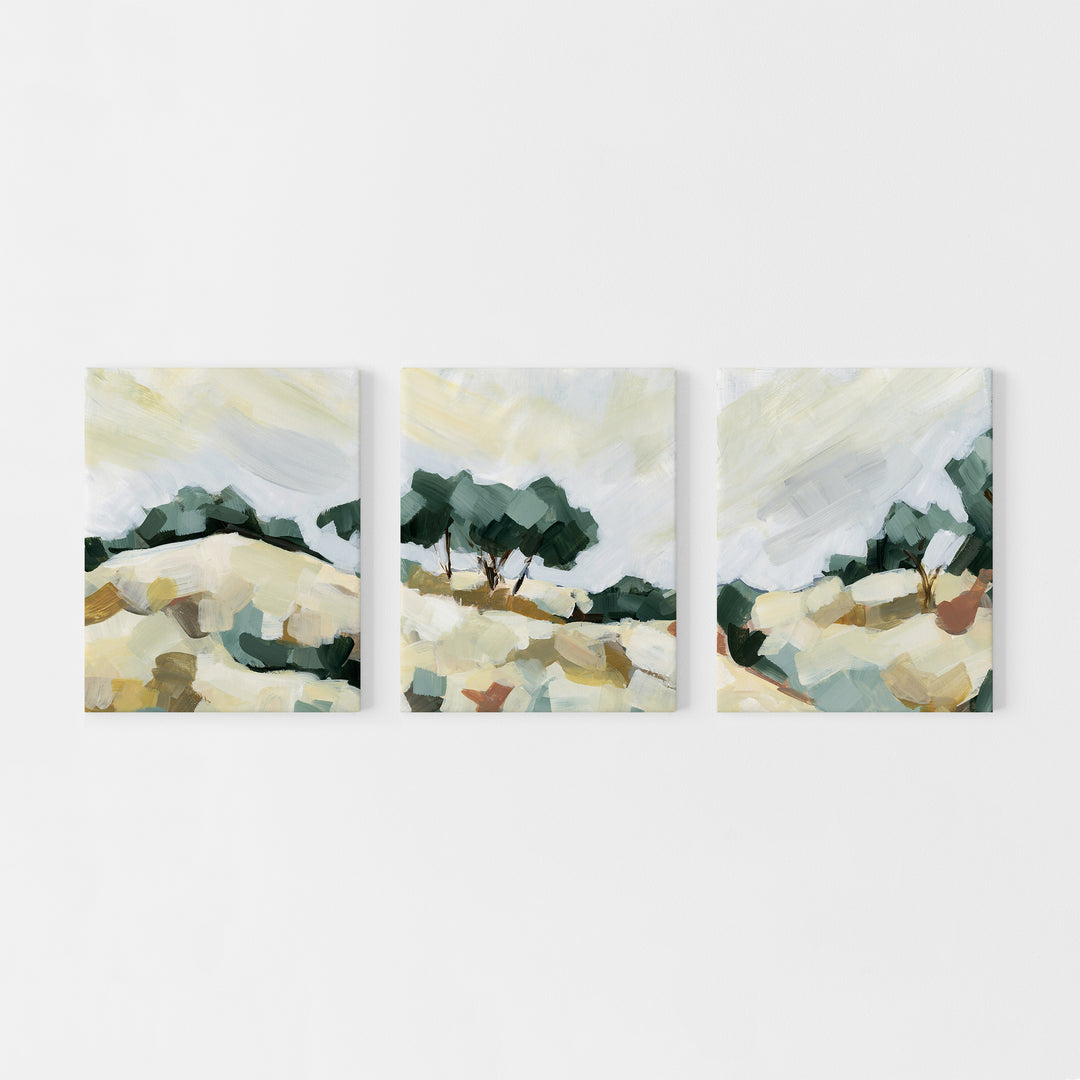 Hillside Landscape Oak Tree Golden Triptych Set of Three Wall Art Prints or Canvas - Jetty Home