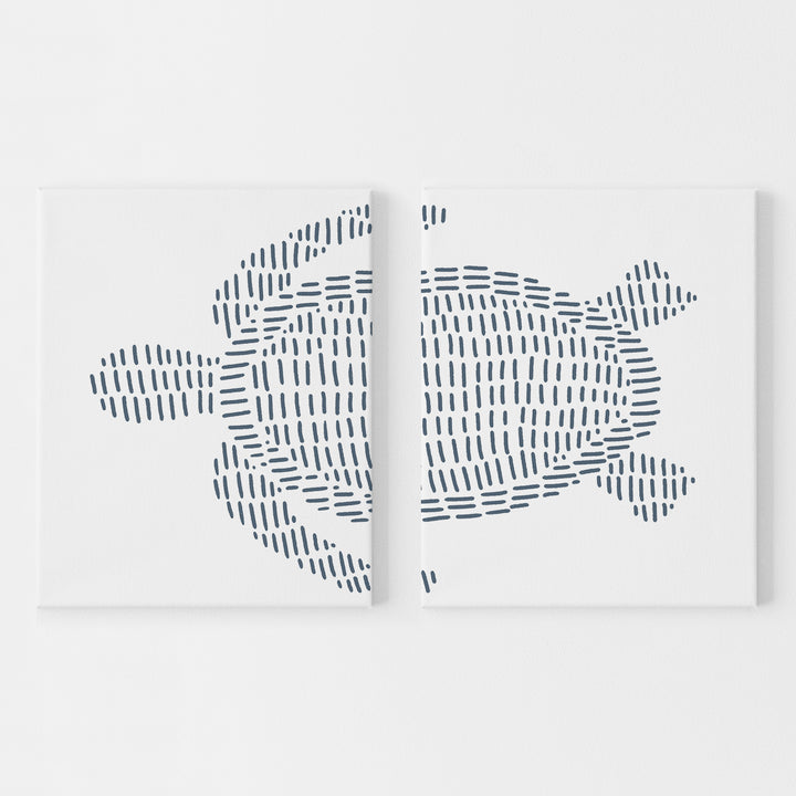 Sea Turtle Modern Beach House Diptych Set of 2 Wall Art Print or Canvas - Jetty Home