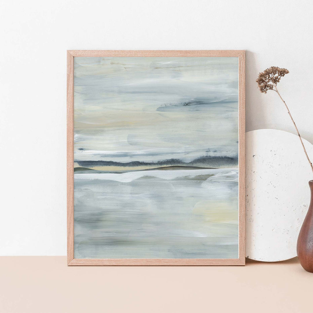 Neutral Abstract Lake Landscape Painting Wall Art Print or Canvas - Jetty Home
