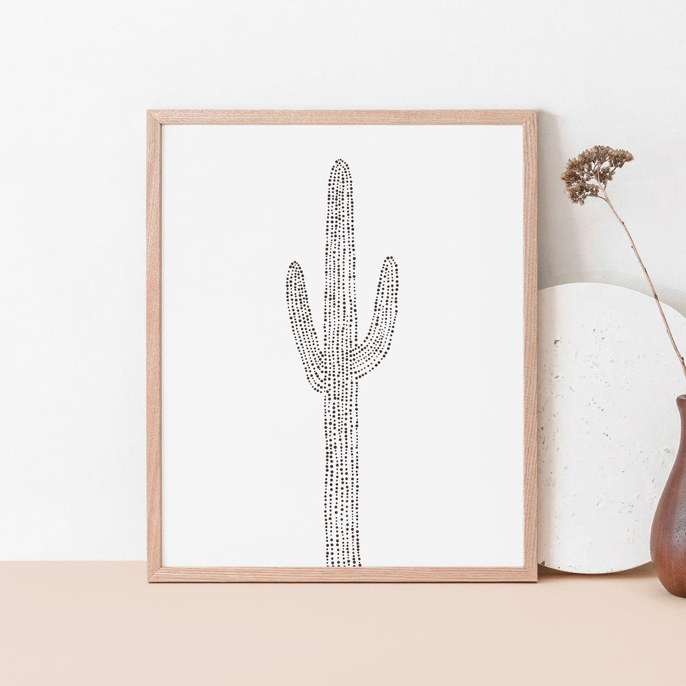 Desert Saguaro Cactus Black and White Illustration Wall Art Print or Canvas - Jetty Home