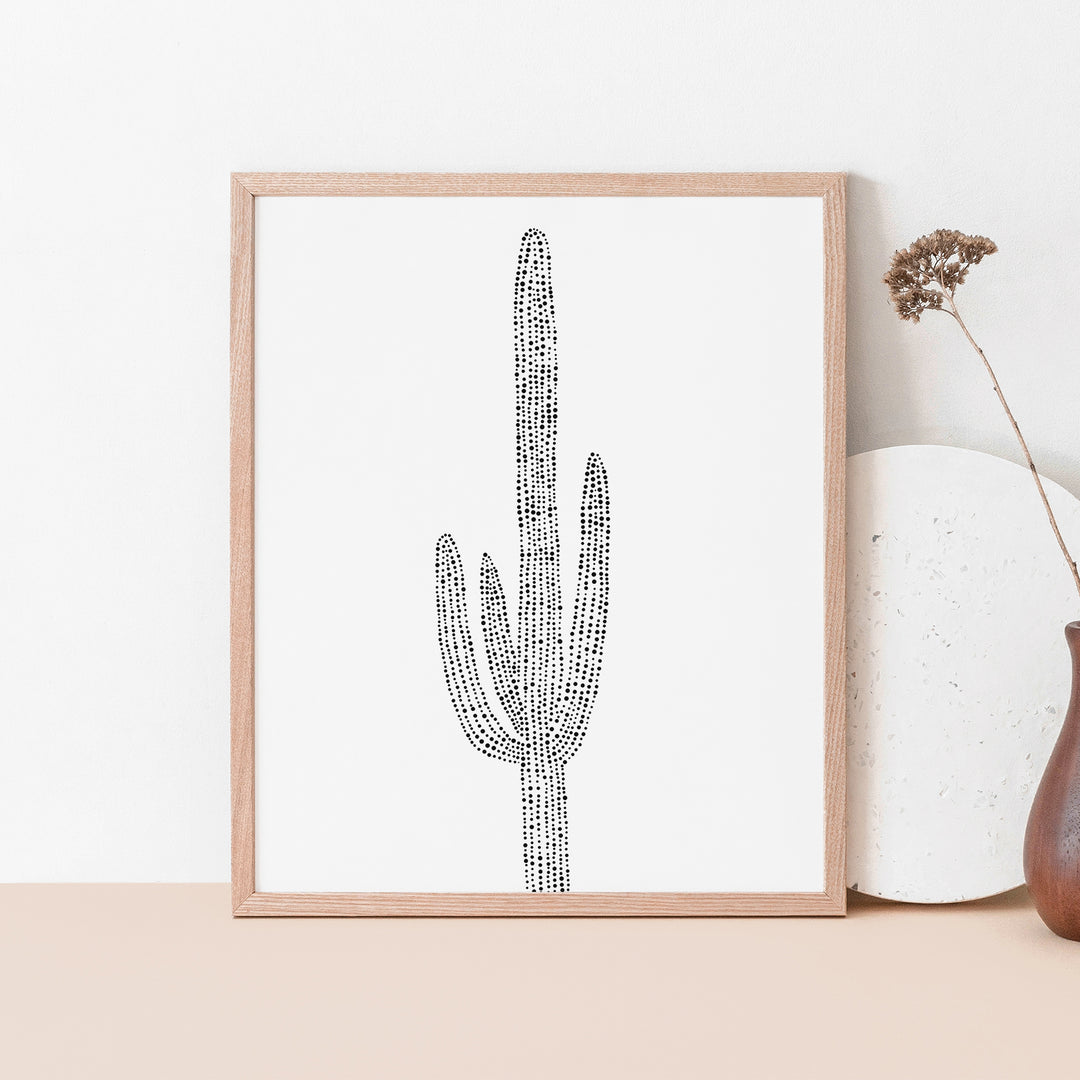 Saguaro Cacti Single Illustration Black and White Minimalist Desert Wall Art Print or Canvas - Jetty Home