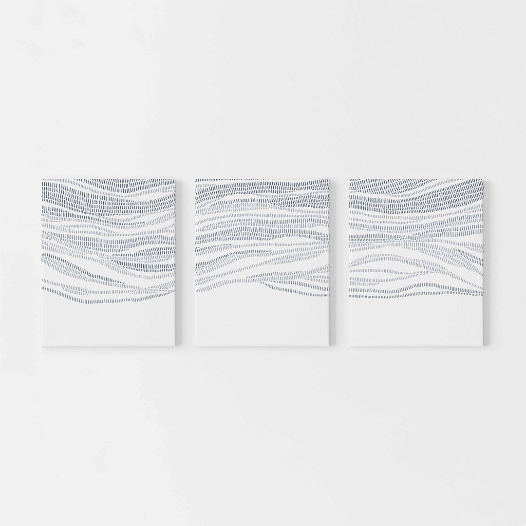 Abstract Modern Ocean Beach Waves Blue Triptych Set of Three Wall Art Prints or Canvas - Jetty Home