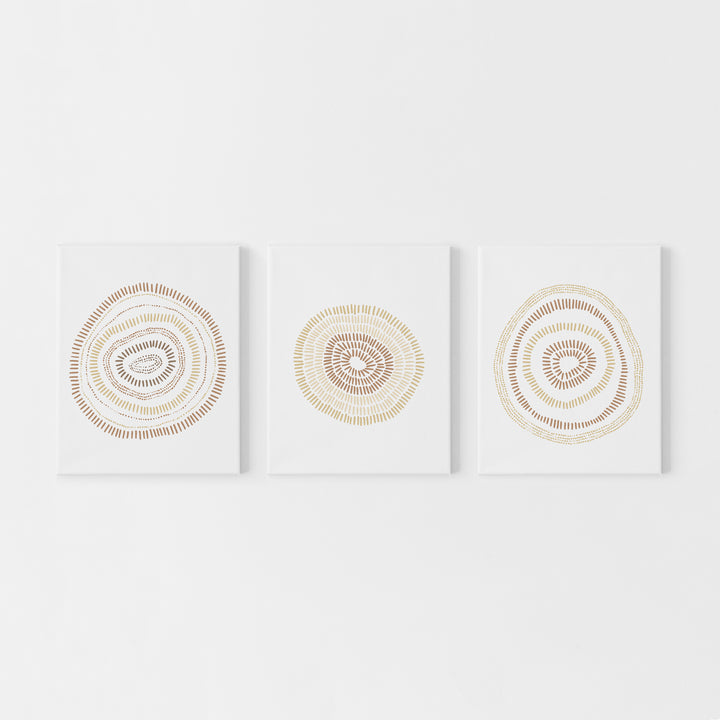 Mid Century Modern Minimalist Circle Blooms Triptych Set of 3 Wall Art Prints or Canvas - Jetty Home