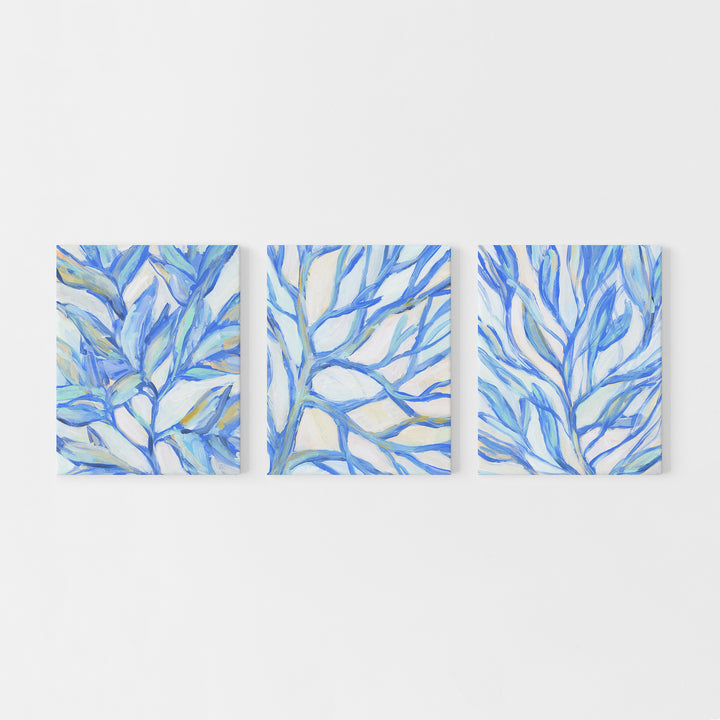 Seaweed Painting Modern Coastal Triptych Set of Three Wall Art Prints or Canvas - Jetty Home