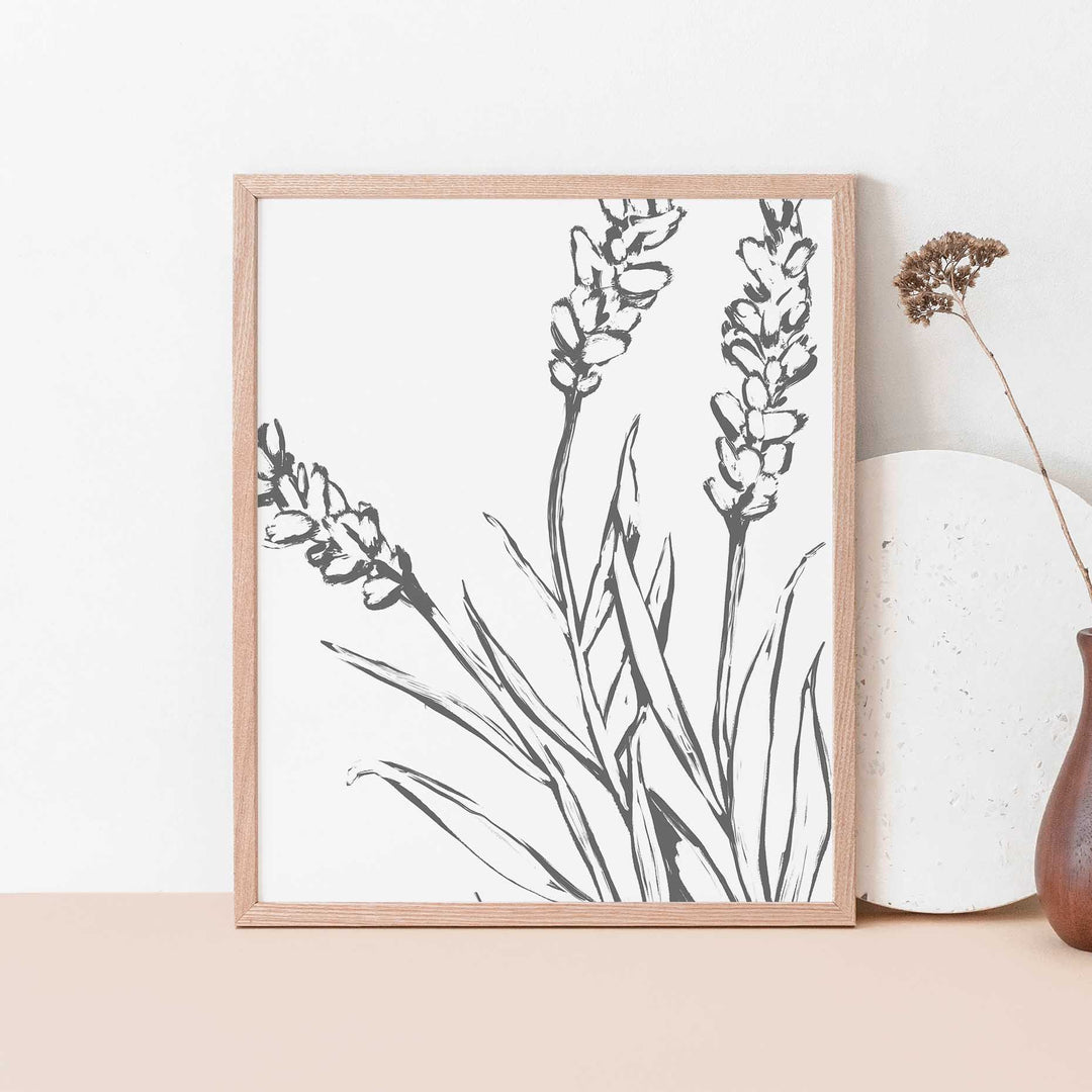 Lavender Modern Flower Minimalist Farmhouse Country Wall Art Print or Canvas - Jetty Home