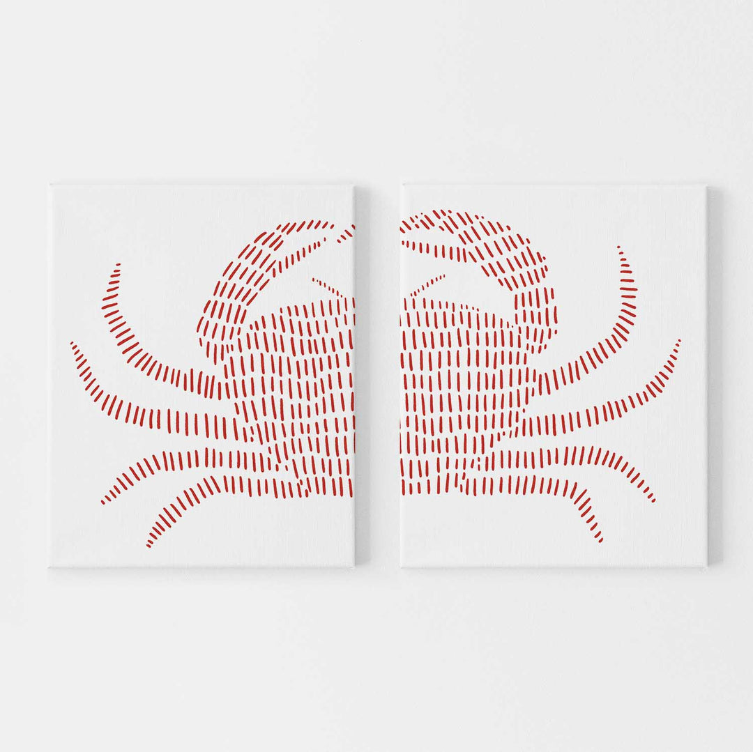 Red Crab Nautical Diptych Set of 2 Wall Art Print or Canvas - Jetty Home
