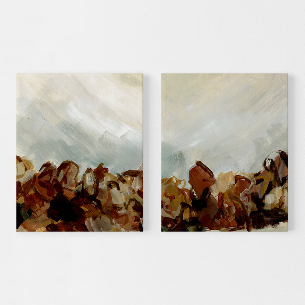 Moody Autumnal Landscape Painting Diptych Set of 2 Wall Art Print or Canvas - Jetty Home