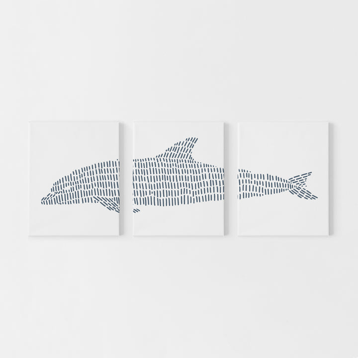 Dolphin Modern Tropical Illustration Triptych Set of Three Wall Art Prints or Canvas - Jetty Home