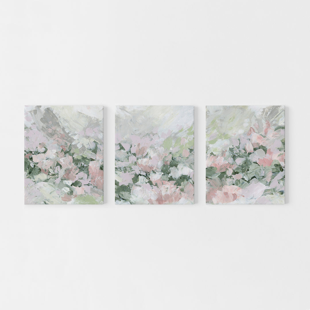 Flowers Abstract painting Pastel Floral Pink and Green Modern Farmhouse Decor Wall Art Print or Canvas - Jetty Home