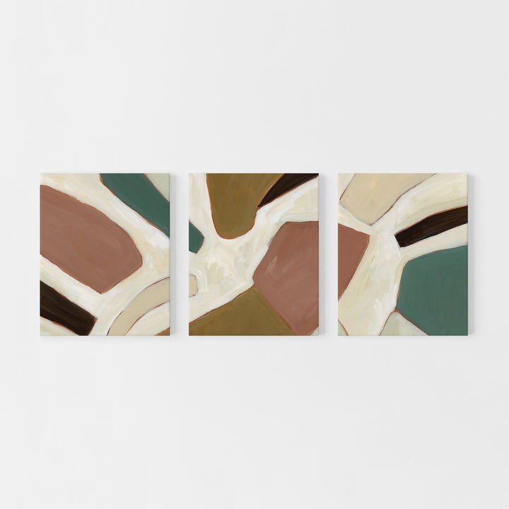 Geometric Minimalist Bold Abstract Shape Paintings Triptych Set of Three Wall Art Prints or Canvas - Jetty Home