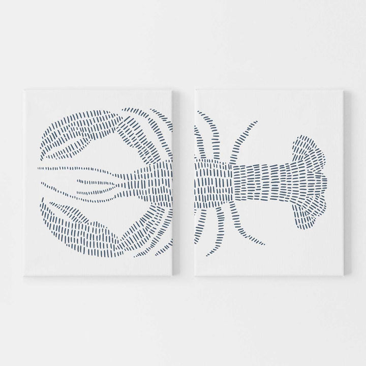 Blue Lobster Nautical Diptych Set of 2 Wall Art Print or Canvas - Jetty Home