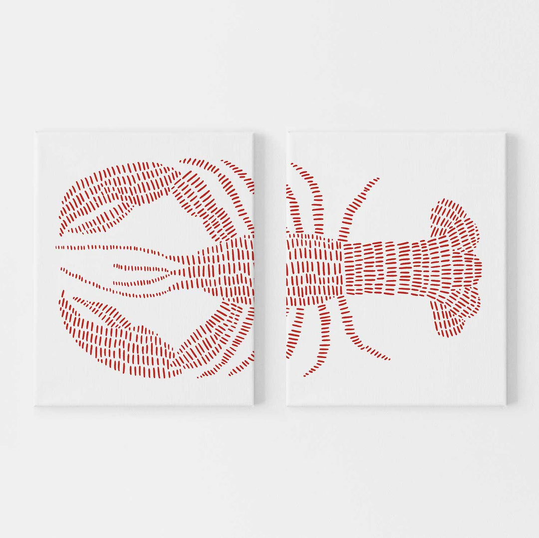 Red Lobster Nautical Diptych Set of 2 Wall Art Print or Canvas - Jetty Home