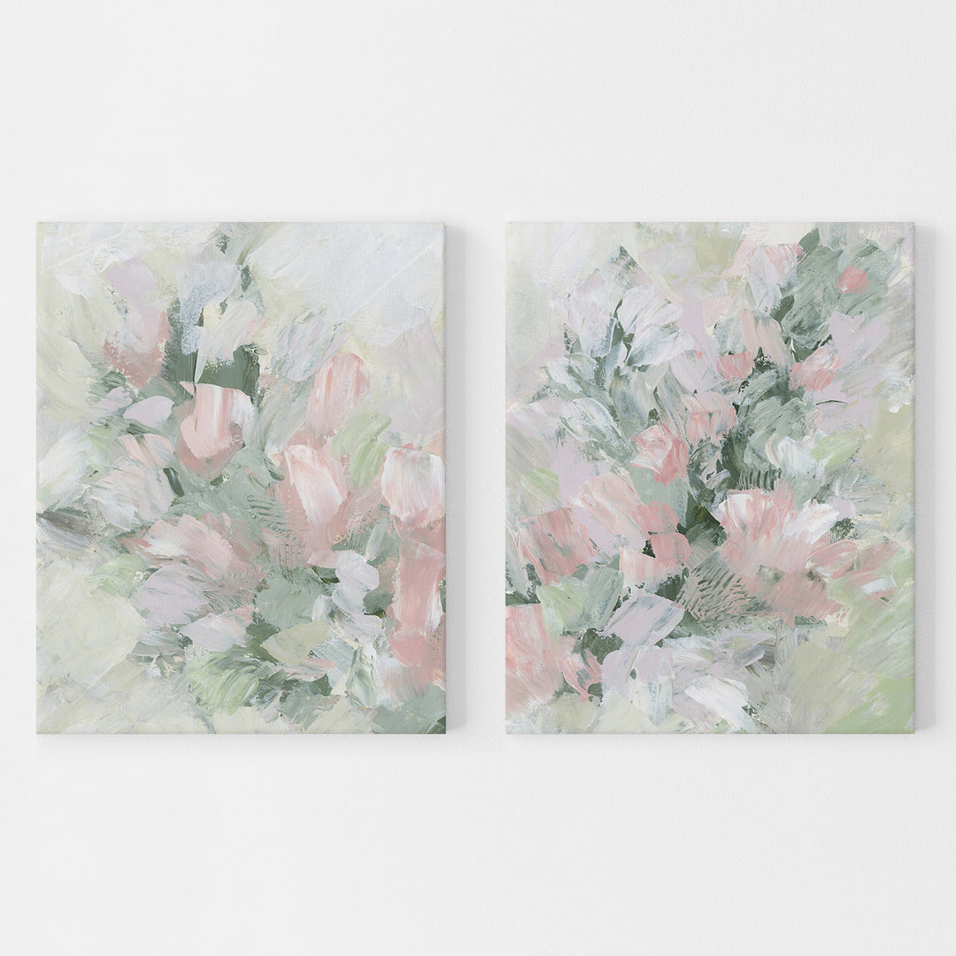 Floral Art Rose Painting Modern Abstract Pink and Green Nursery Chic Wall Art Print or Canvas