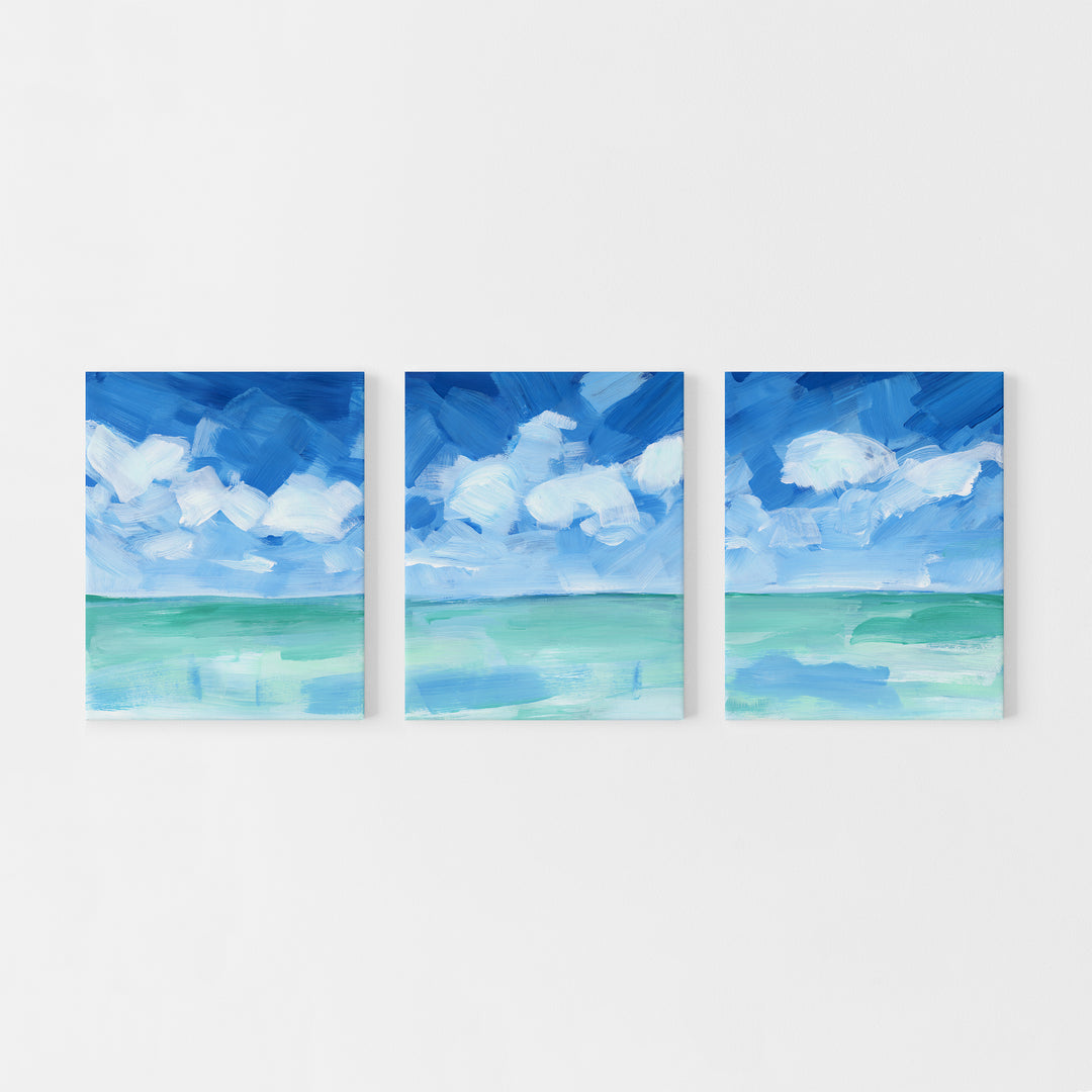 Tropical Caribbean Seascape Triptych Set of Three Wall Art Prints or Canvas - Jetty Home