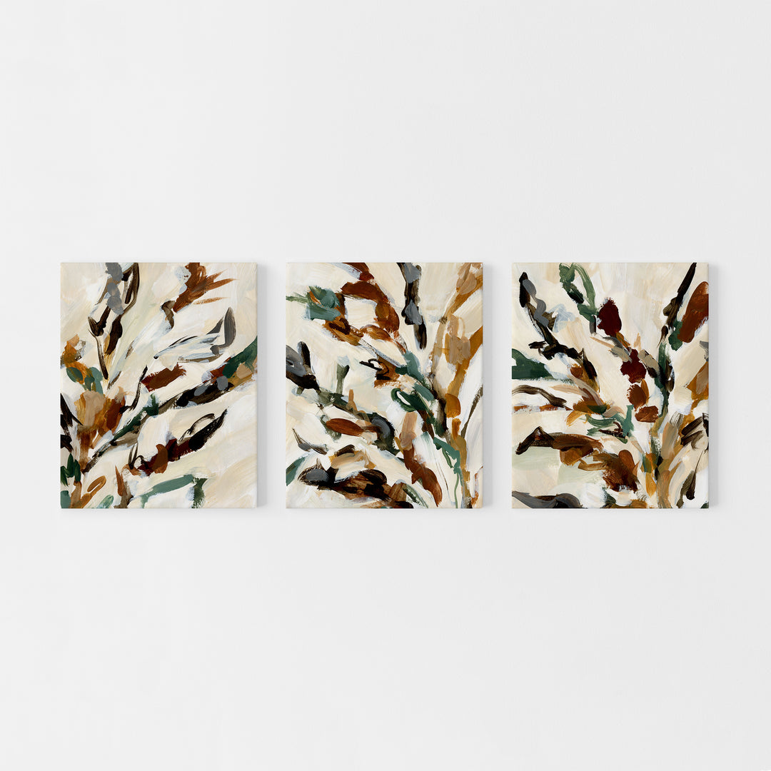 Wild Botanical Autumnal Painting Triptych Set of Three Wall Art Prints or Canvas - Jetty Home