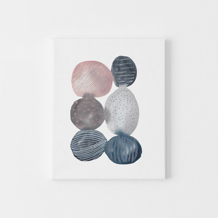 Abstract Circle Painting Blue Gray and Pink Watercolor Wall Art Print or Canvas - Jetty Home