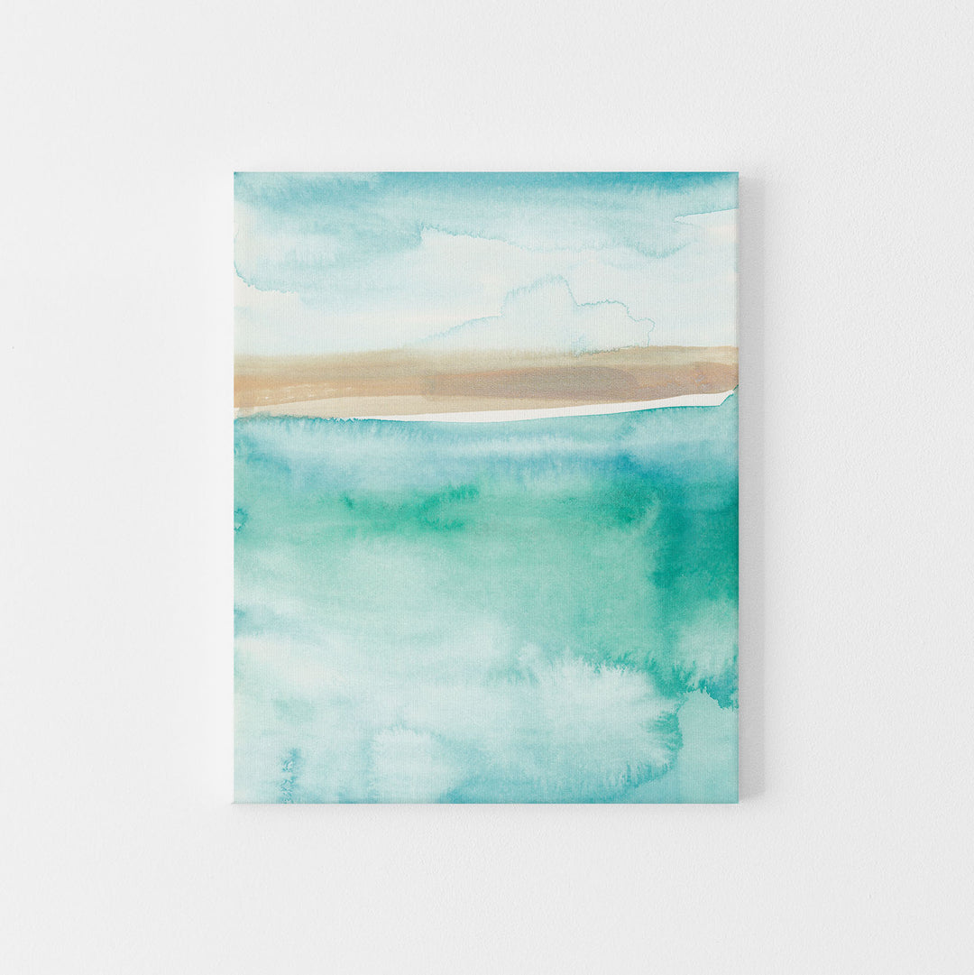 Modern Beach Painting Blue Green Watercolor Wall Art Print or Canvas - Jetty Home