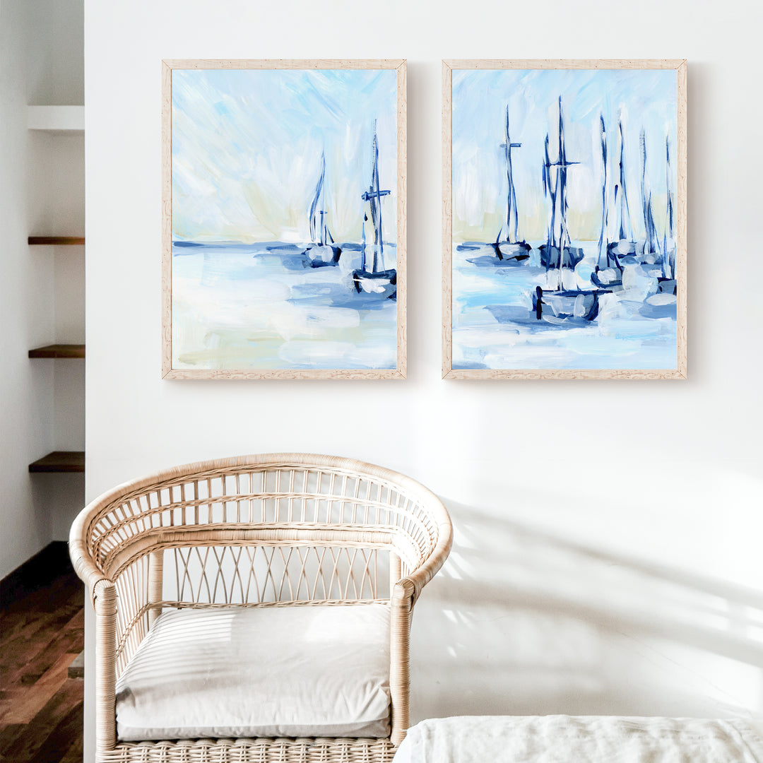 Moored Sailboats - Set of 2  - Art Prints or Canvases - Jetty Home
