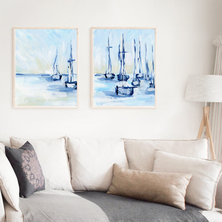 Moored Sailboats - Set of 2  - Art Prints or Canvases - Jetty Home