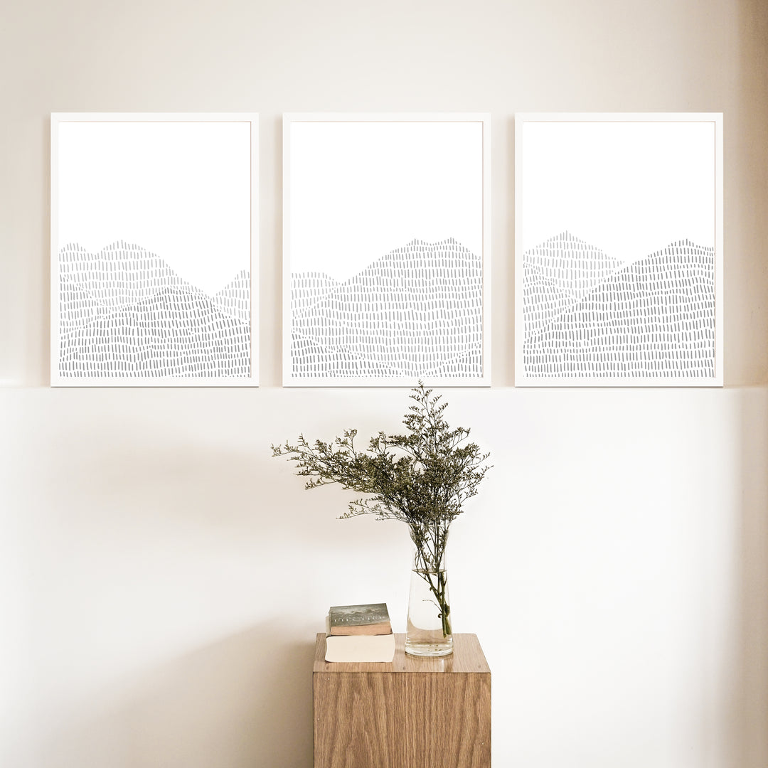 Modern Gray Mountain Landscape Illustration - Set of 3  - Art Prints or Canvases - Jetty Home