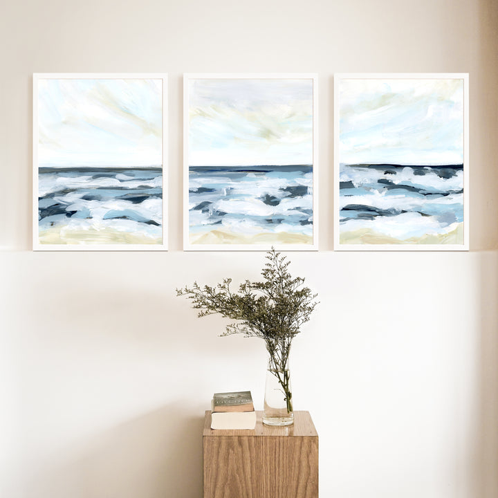 Blue Seascape Horizon - Set of 3  - Art Prints or Canvases - Jetty Home