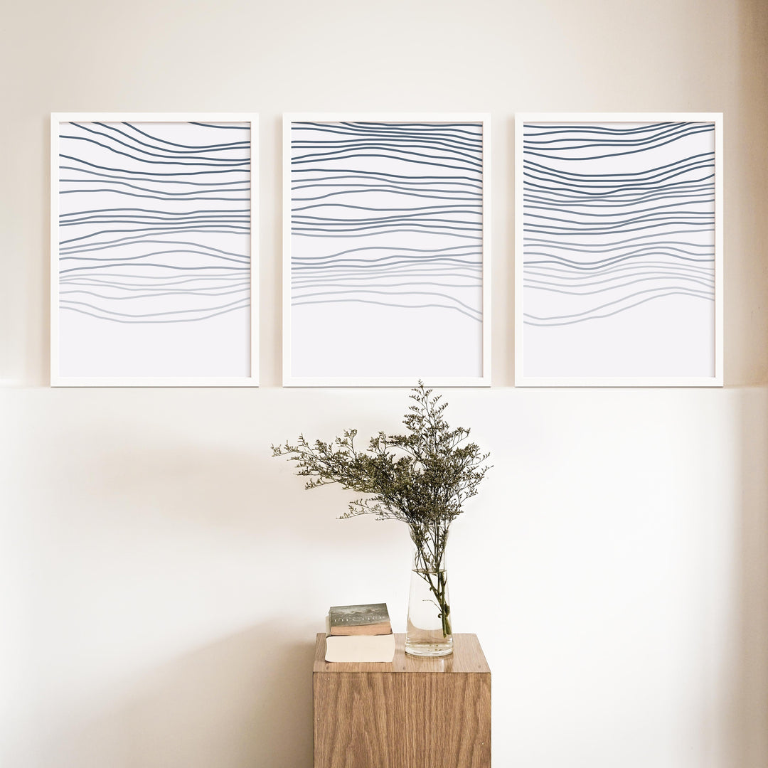 Abstract Line Waves - Set of 3  - Art Prints or Canvases - Jetty Home