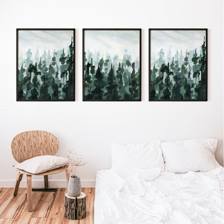Forest Pine Tree Line Painting - Set of 3  - Art Prints or Canvases - Jetty Home