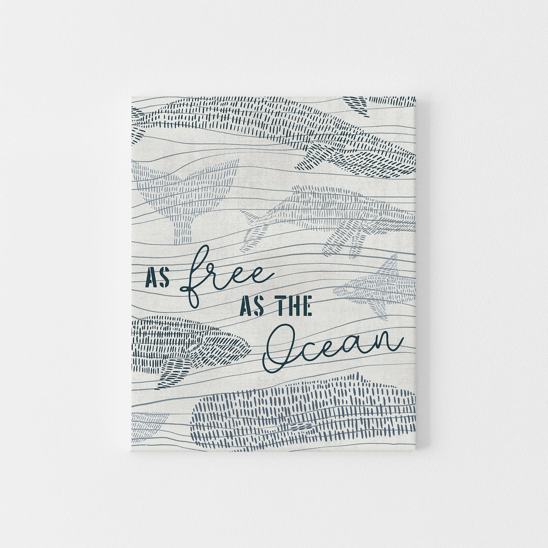 As Free As the Ocean Nautical Watercolor Gray Wall Art Print or Canvas - Jetty Home