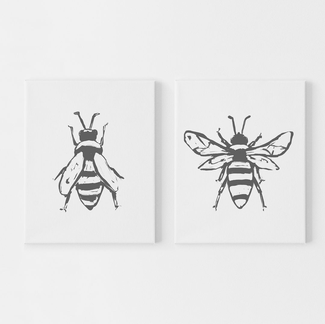Bee Modern Minimalist Drawing Set of 2 Wall Art Print or Canvas - Jetty Home