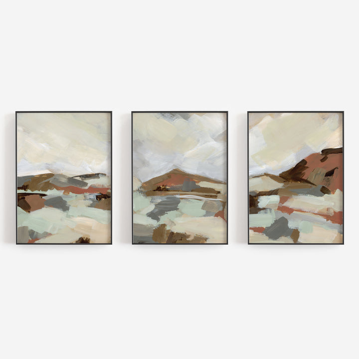 Desert Sagebrush Vista Landscape Painting Triptych Set of Three Wall Art Prints or Canvas - Jetty Home