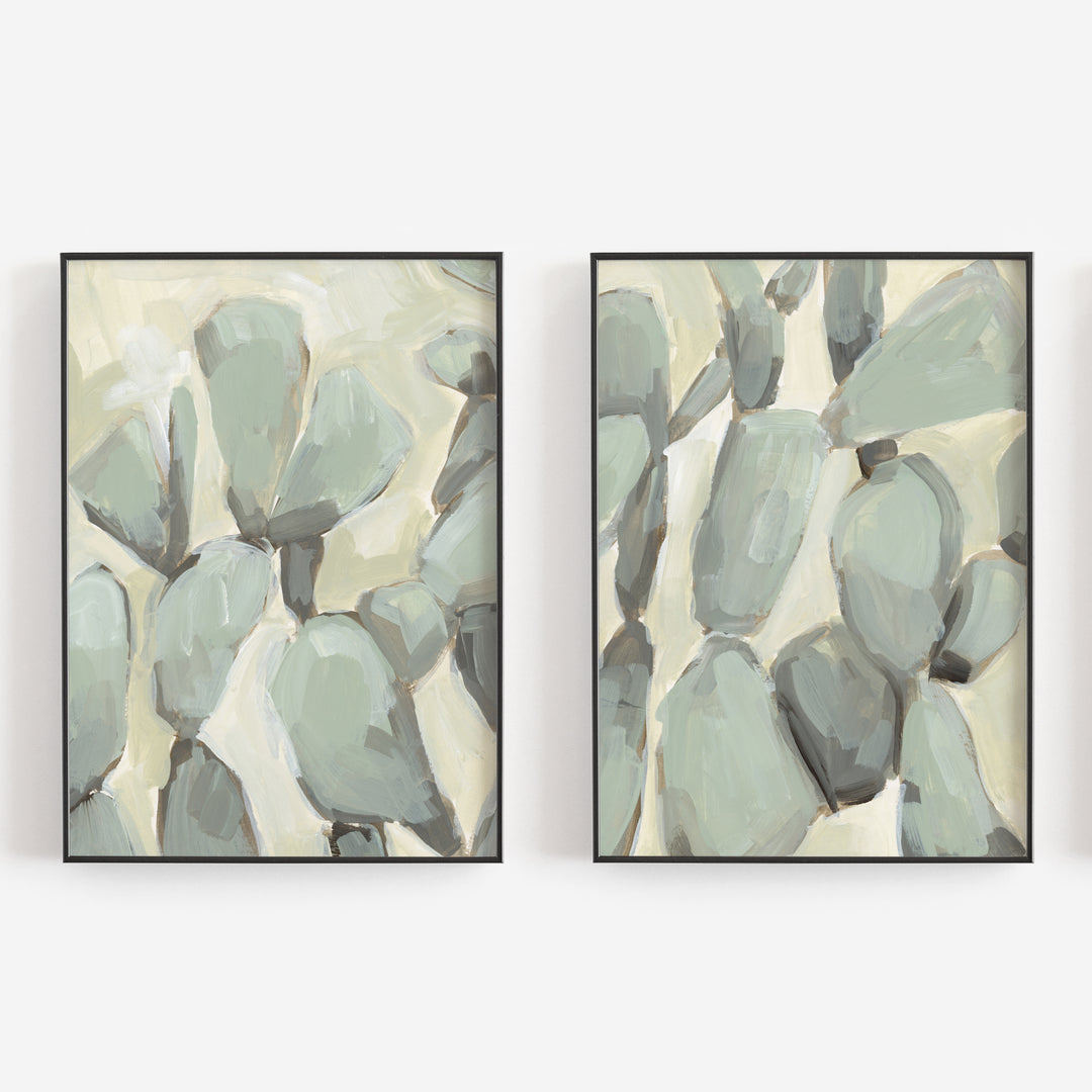 Prickly Pear Neutral Cactus Painting Desert Diptych Set of 2 Wall Art Print or Canvas - Jetty Home