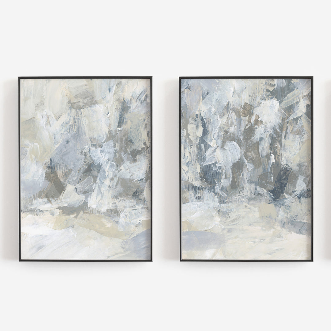 Abstract Winter Forest Snowfall Painting Diptych Set of 2 Wall Art Print or Canvas - Jetty Home