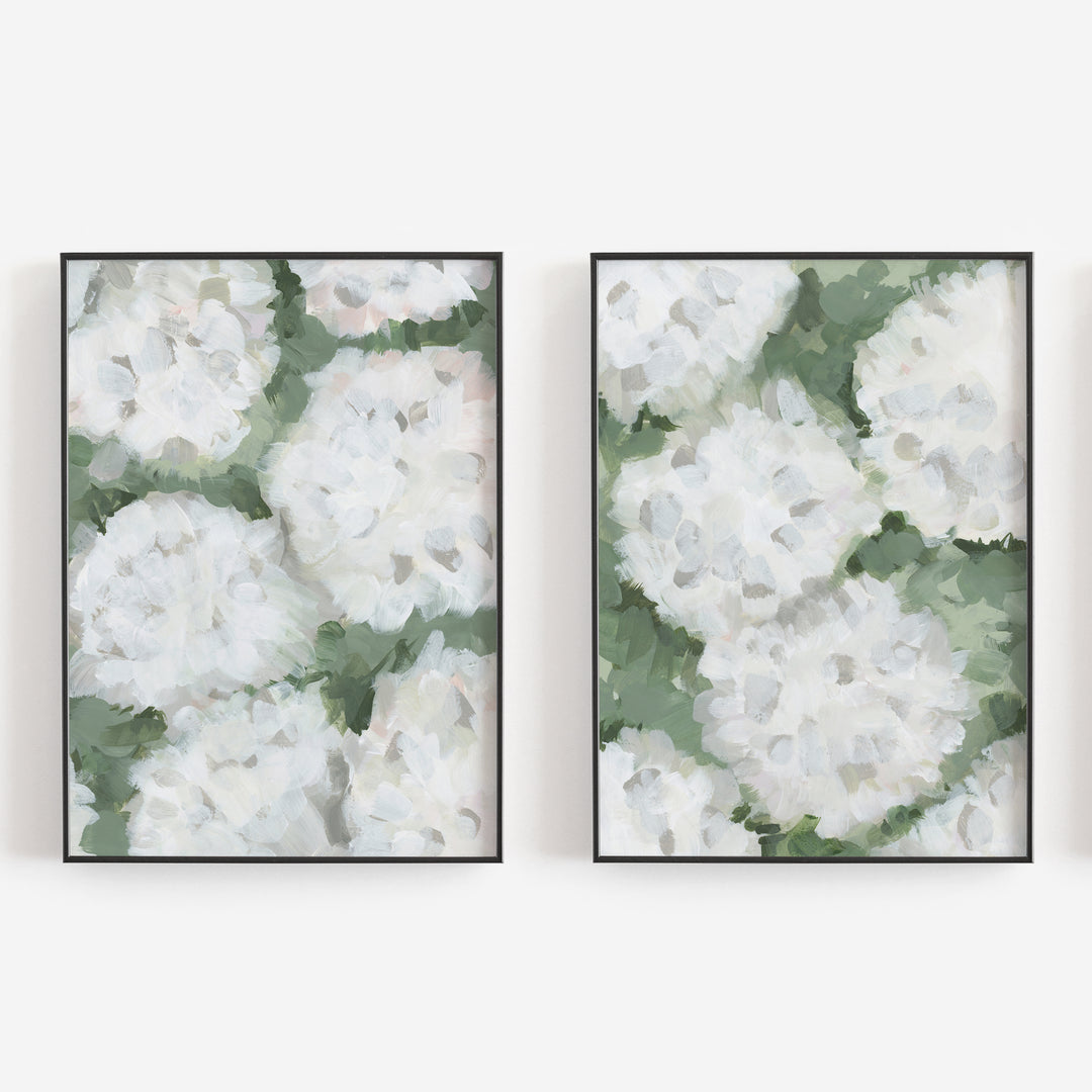 August Hydrangeas Set of 2 Prints or Canvases - Floral Modern Farmhouse Painting from Jetty Home