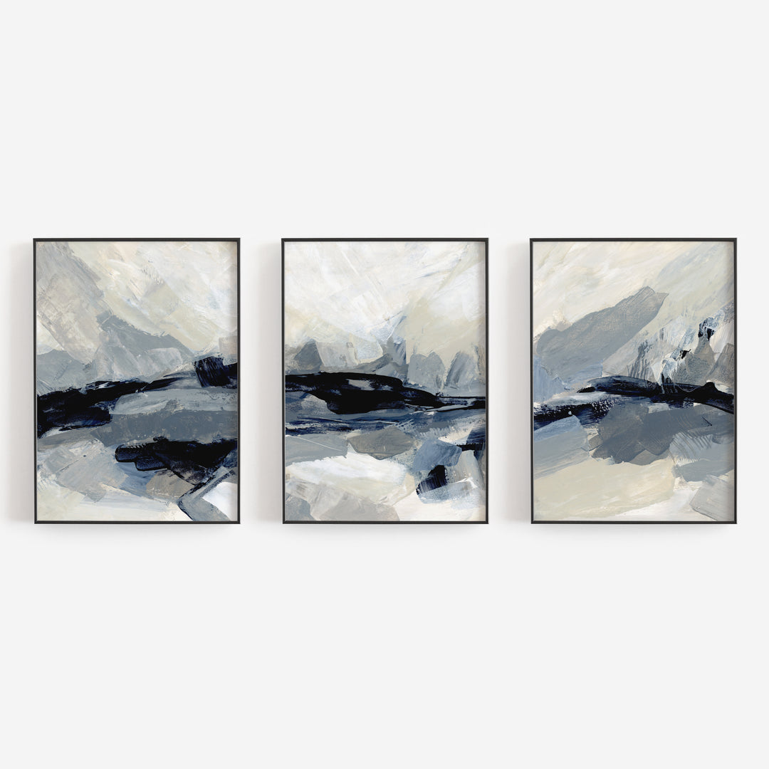 Neutral Abstract Modern Palette Knife Painting Triptych Set of Three Wall Art Prints or Canvas - Jetty Home