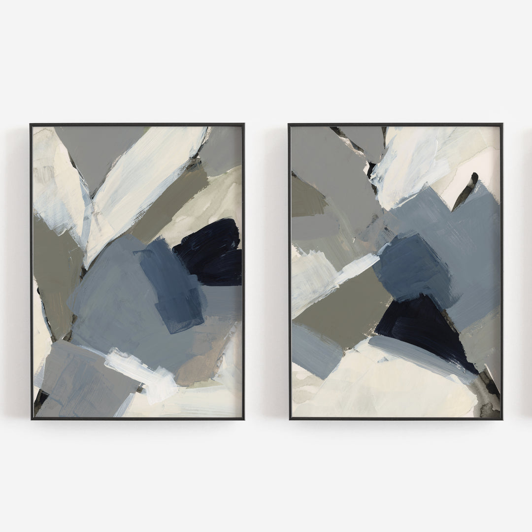 Neutral Gray and Beige Modern Abstract Paintings Diptych Set of 2 Wall Art Print or Canvas - Jetty Home