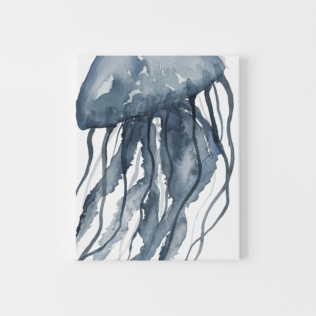 Blue Watercolor Jellyfish Modern Art Print or Canvas - Jetty Home