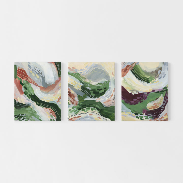 Abstract Landscape Field Scene Triptych Set of Three Wall Art Prints or Canvas - Jetty Home