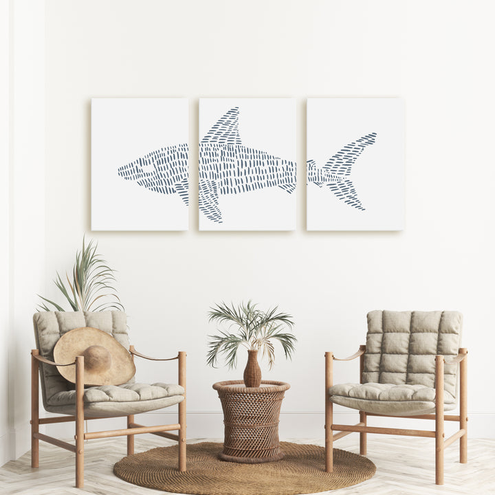 Great White Shark Modern Illustration - Set of 3  - Art Prints or Canvases - Jetty Home