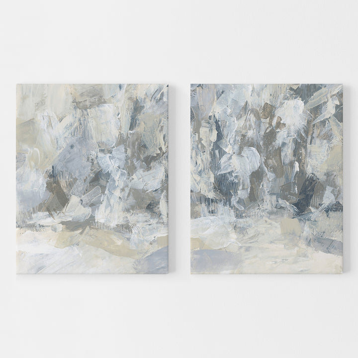 Abstract Winter Forest Snowfall Painting Diptych Set of 2 Wall Art Print or Canvas - Jetty Home