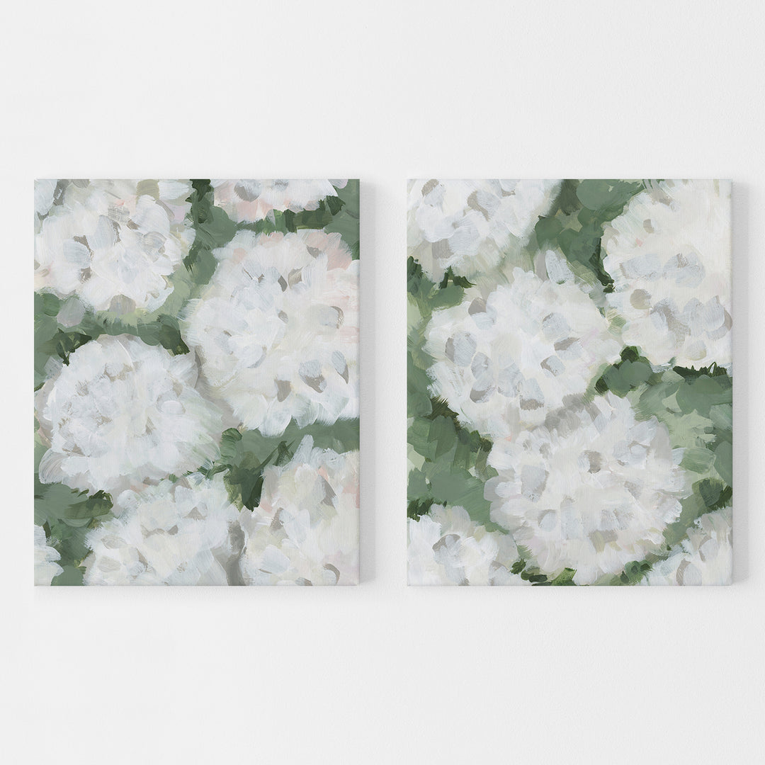 August Hydrangeas Set of 2 Prints or Canvases - Floral Modern Farmhouse Painting from Jetty Home - Framed View 2