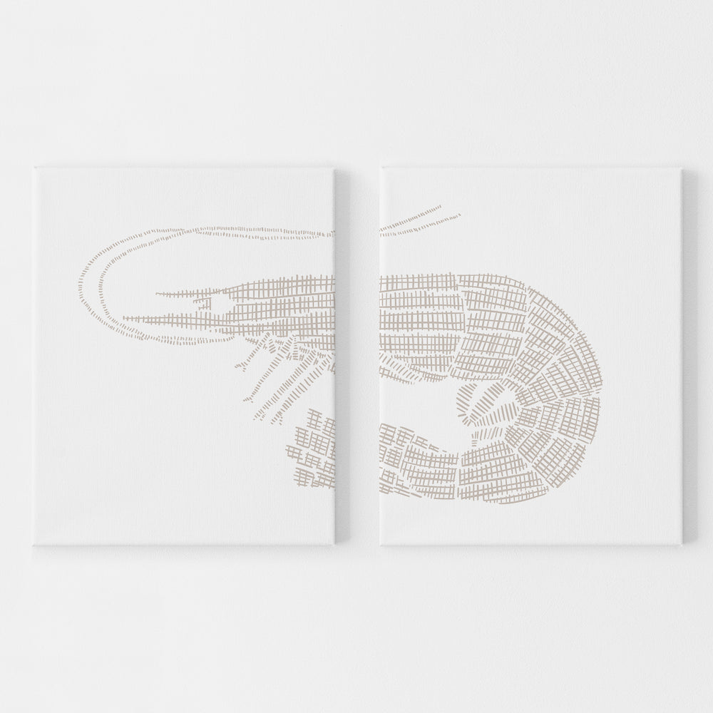 Woven Shrimp Diptych - Set of 2  - Art Prints or Canvases - Jetty Home