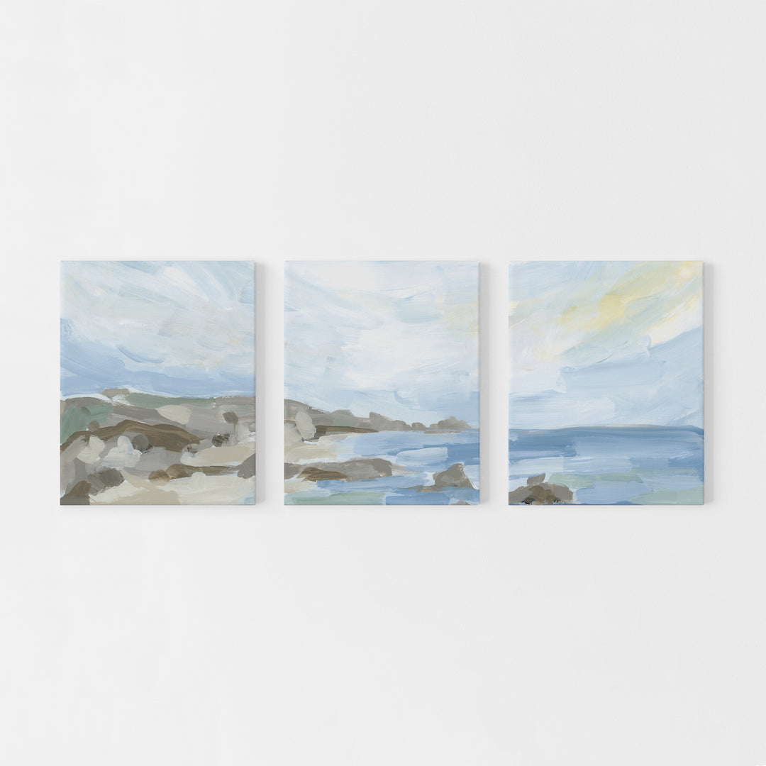 "Coastline in the Morning" Beach Painting - Set of 3 - Art Prints or Canvas - Jetty Home