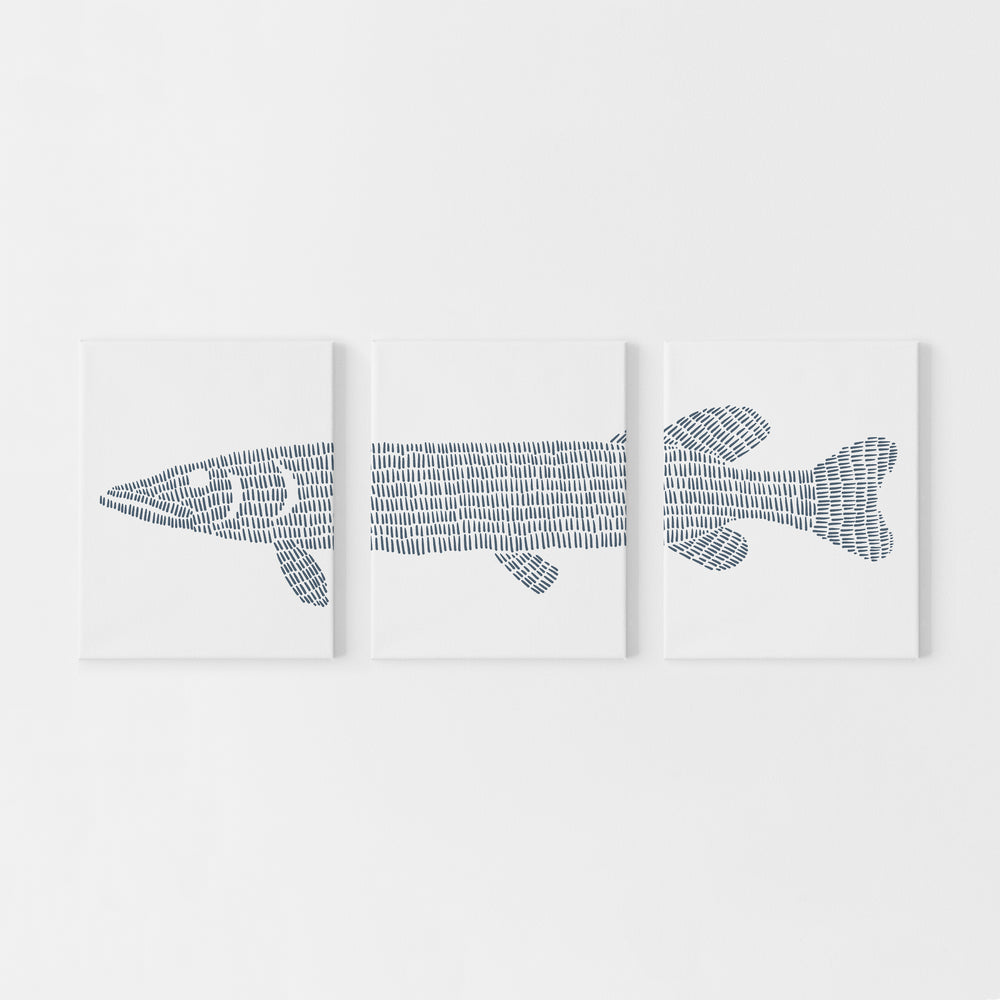 Northern Pike Lake Fish Triptych Set of Three Wall Art Prints or Canvas - Jetty Home