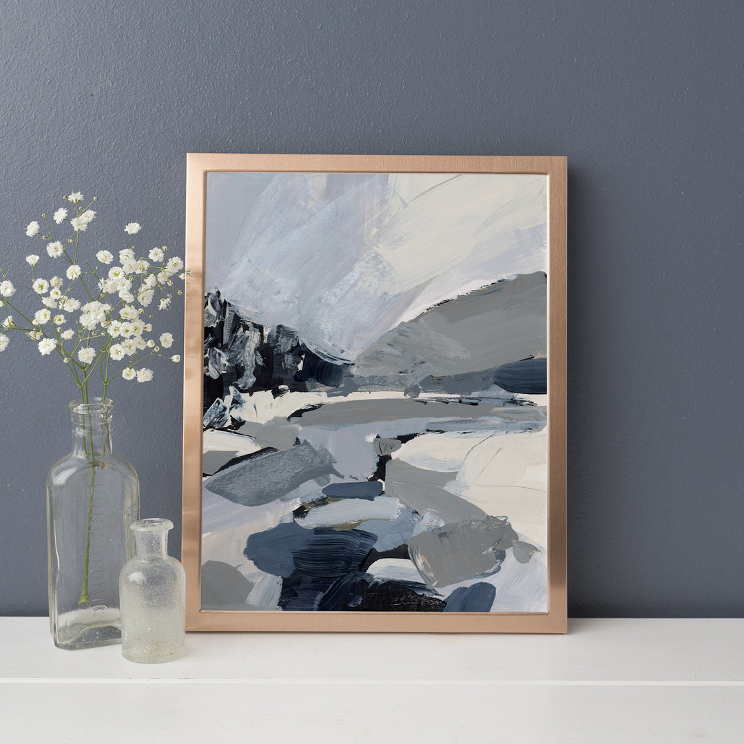 Winter Landscape Painting Mountain River Woods Wall Art Print or Canvas - Jetty Home