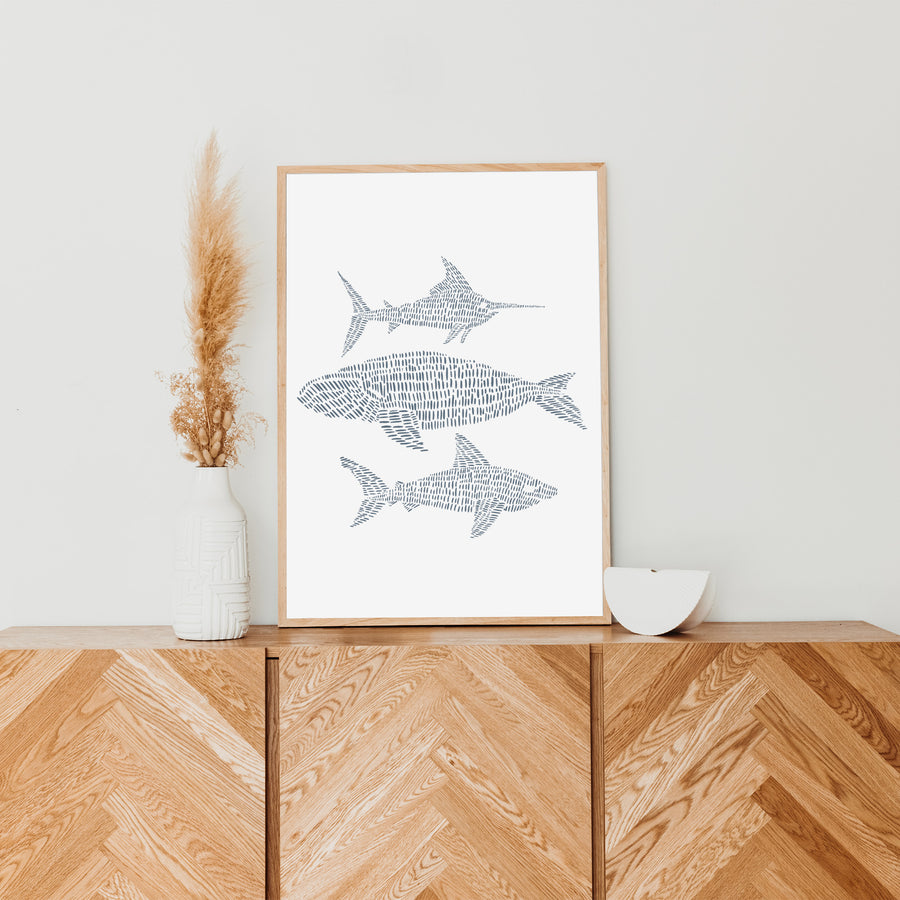 Swordfish, Right Whale & Great White Shark Illustration | Jetty Home